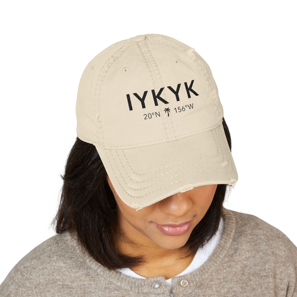 IYKYK Distressed Dad Hat — Embroidered Island Coordinates