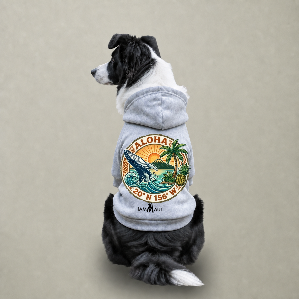 IAMMAUI® Aloha Surf Pet Hoodie — Tropical Wave Dog Sweatshirt with Collar Hole